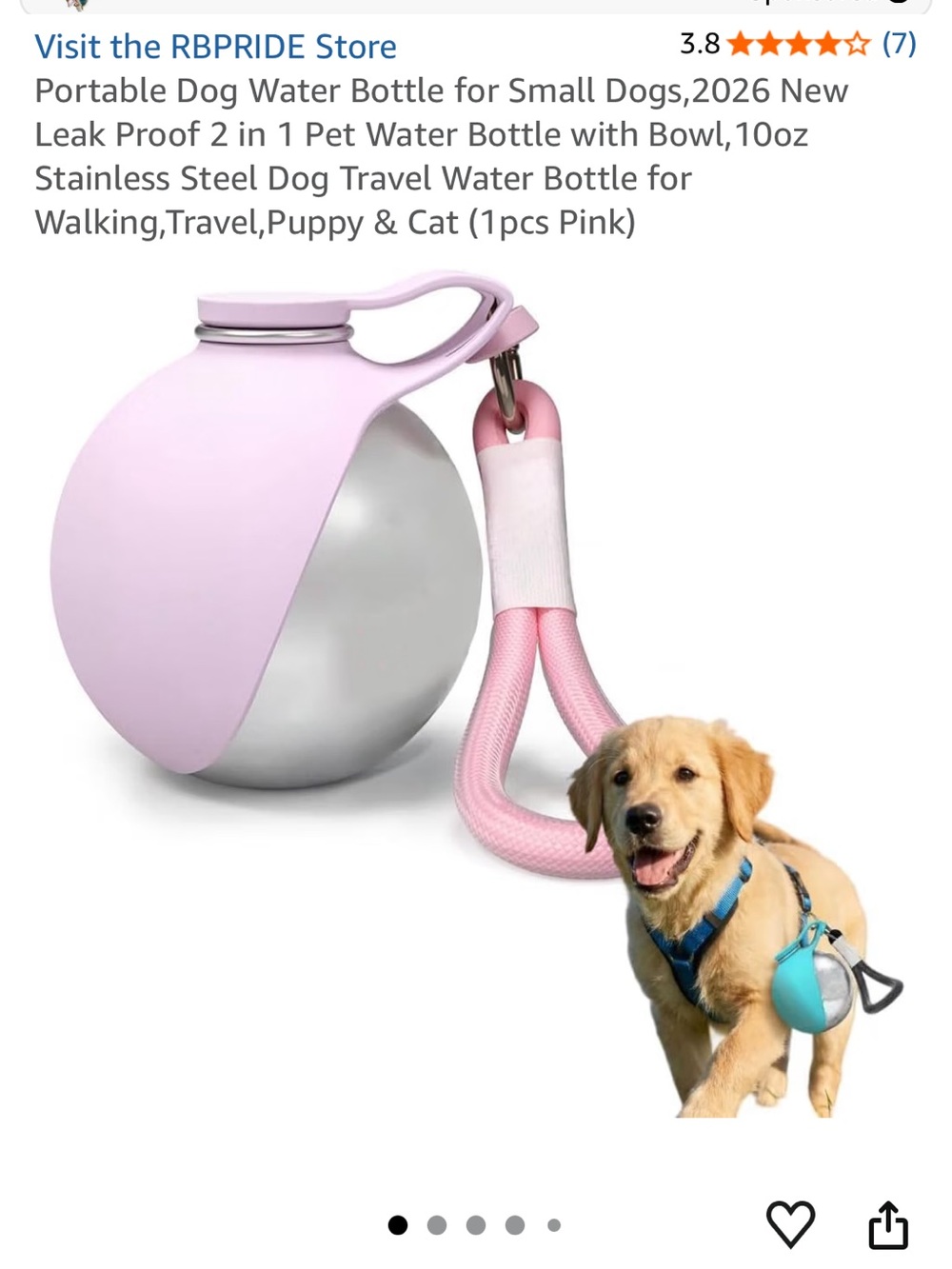 Portable Dog Water Bottle with Bowl — Pink